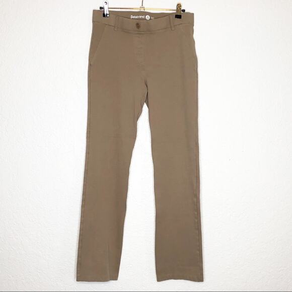 Betabrand classic khaki tan twill straight leg pants size Medium Petite - Picture 1 of 12